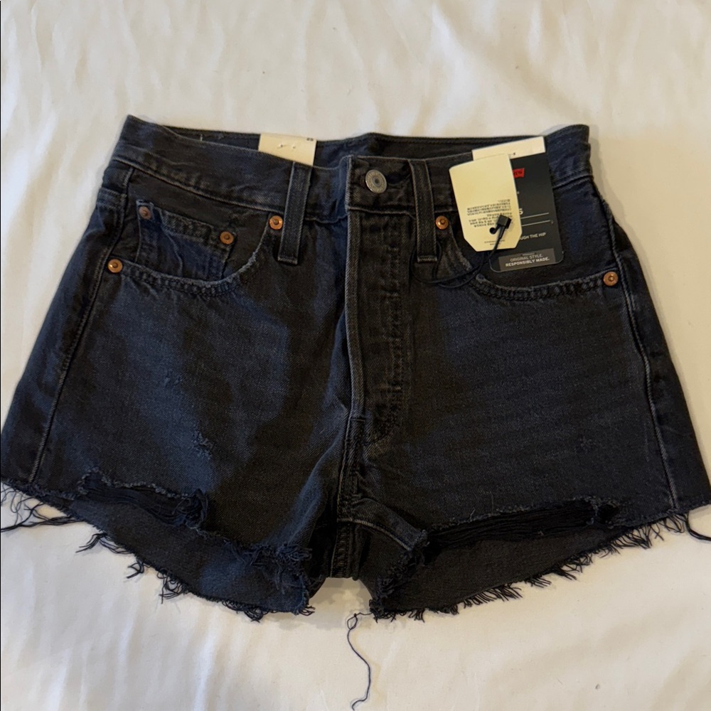 Levi's Faded Black Denim Jean Shorts Disresses Cut Off